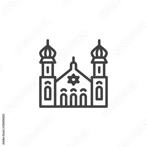 Synagogue building line icon. linear style sign for mobile concept and web design. Jewish synagogue with David star outline vector icon. Symbol, logo illustration. Vector graphics © alekseyvanin
