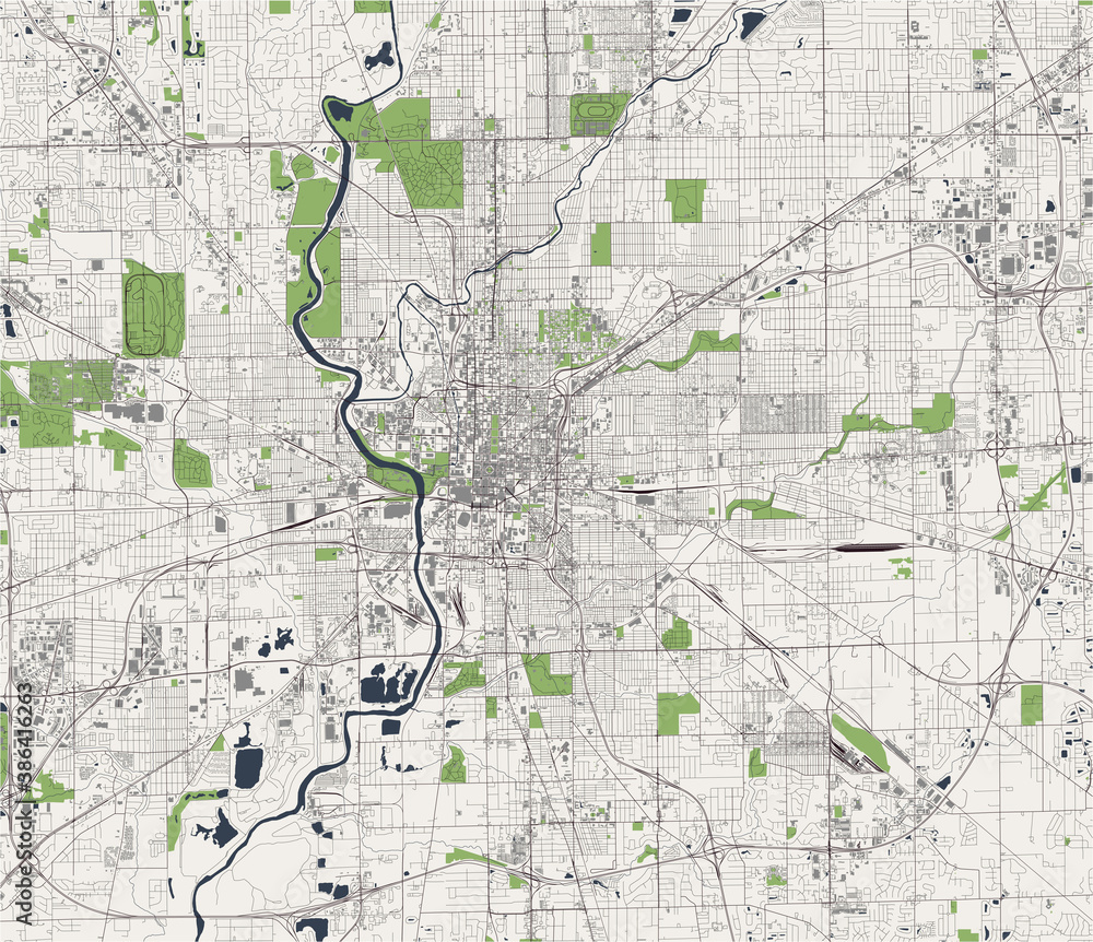 Naklejka premium map of the city of Indianapolis, USA