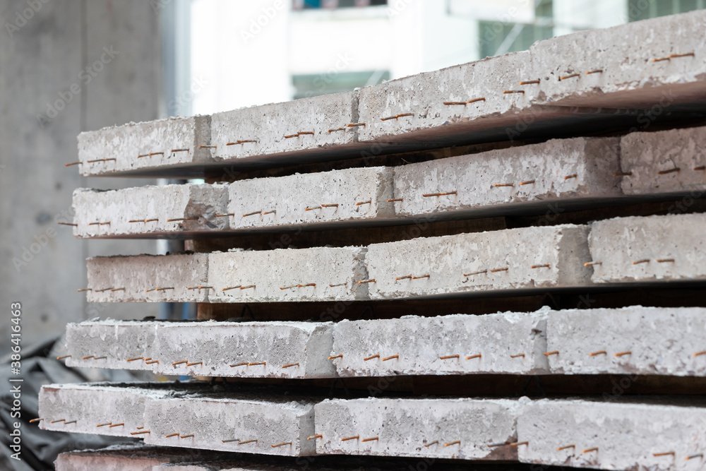 stacked precast concrete floor in site construction. stacked precast concrete floor in site construction.