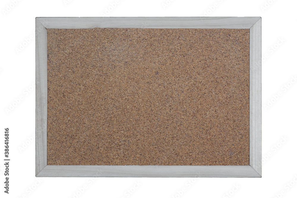 Fototapeta premium Corkboard, rectangular shape, border made of white pine, on white background