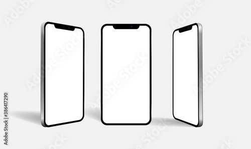 New realistic mobile phone smartphone collection perspective mockups with blank screen isolated on white background.