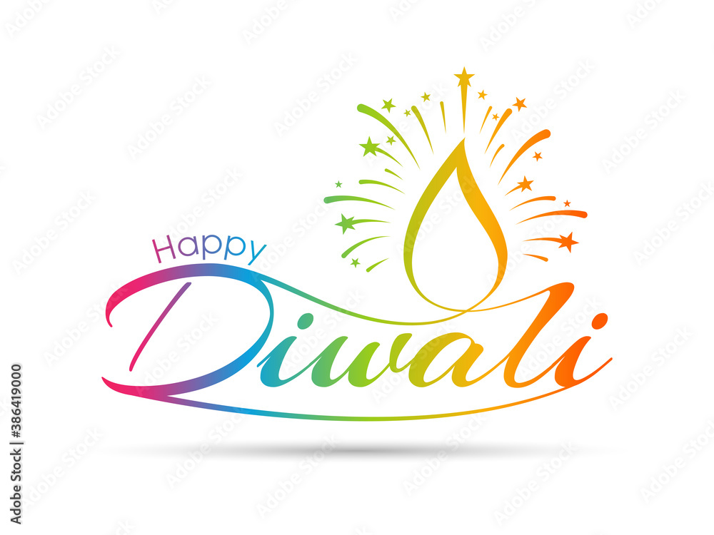 Fototapeta premium Happy Diwali greeting card with intricate calligraphy and illuminated Diwali lamp.