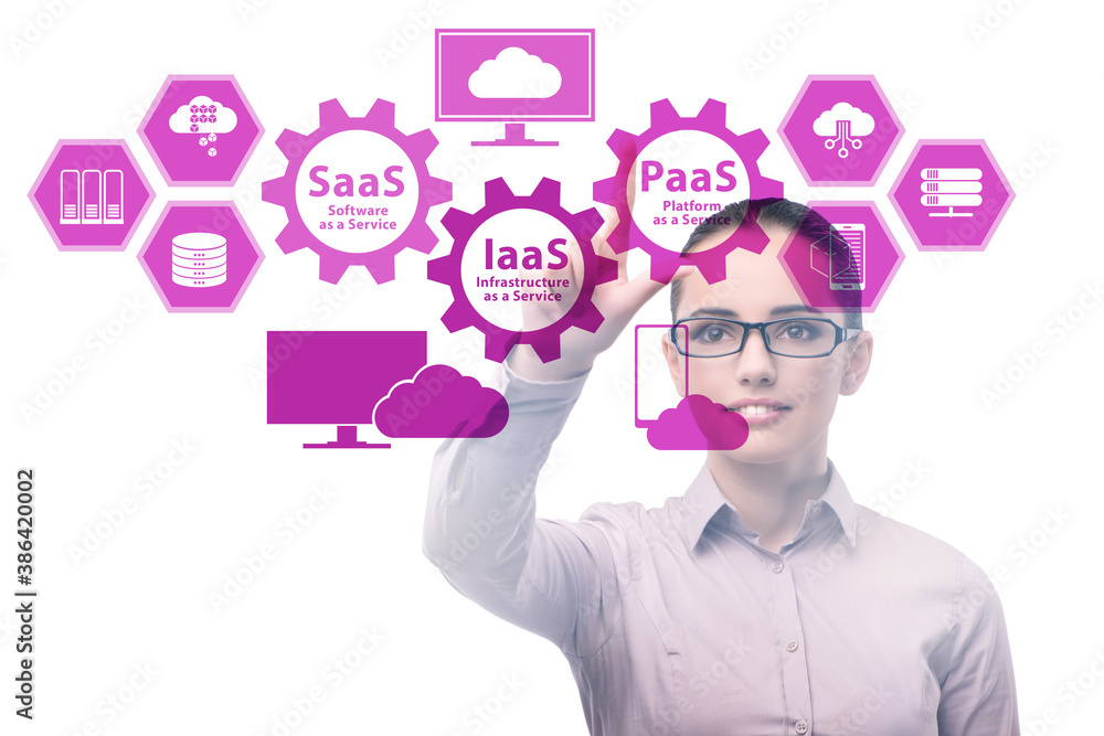 PAAS IAAS SAAS concepts with businesswoman PAAS IAAS SAAS concepts with businesswoman