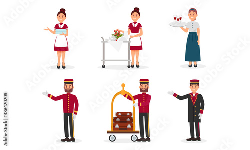 Hotel Staff with Doorman and Chamber Maid Vector Illustration Set