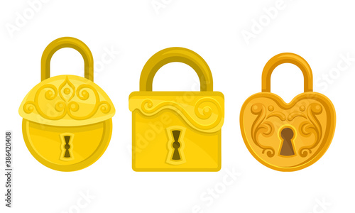 Golden Padlock with Keyhole as Security Mechanism Vector Set