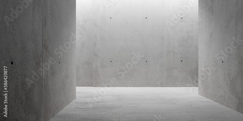 Abstract empty, modern concrete room with indirect lighting from top of back wall and rough floor - industrial interior background template