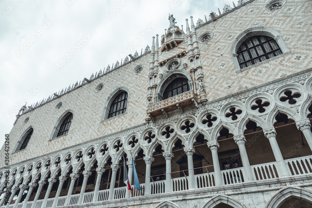 Venezia, italy. detail of the facade of Palazzo Ducale, near Piazza San Marco square.