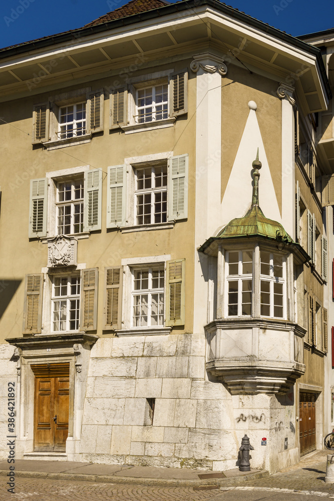 Obraz premium Oriel windows on the facade of a baroque house in Solothurn Switzerland