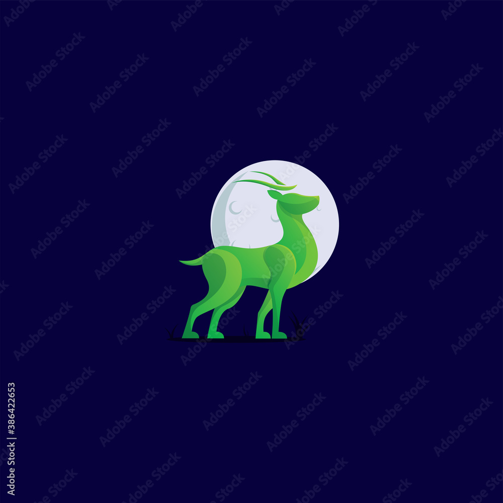Colorful deer with the moon logo design Colorful deer with the moon logo design