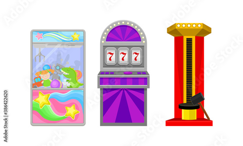 Arcade Machine or Amusement Machine as Coin-operated Entertainment Machine Vector Set