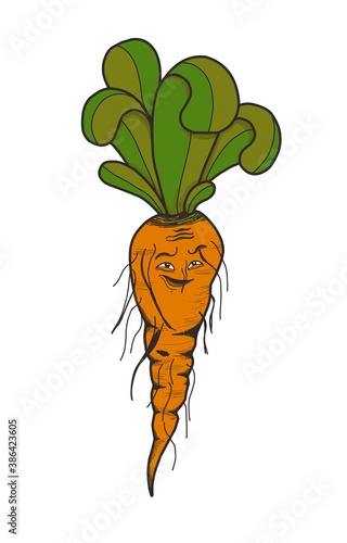 Mandrake character. Root with face. The magic root vegetable. Isolated on white