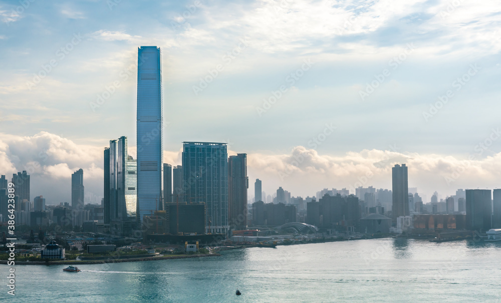 Aerial view of skyline at Kowloon bay, Hongkong city.