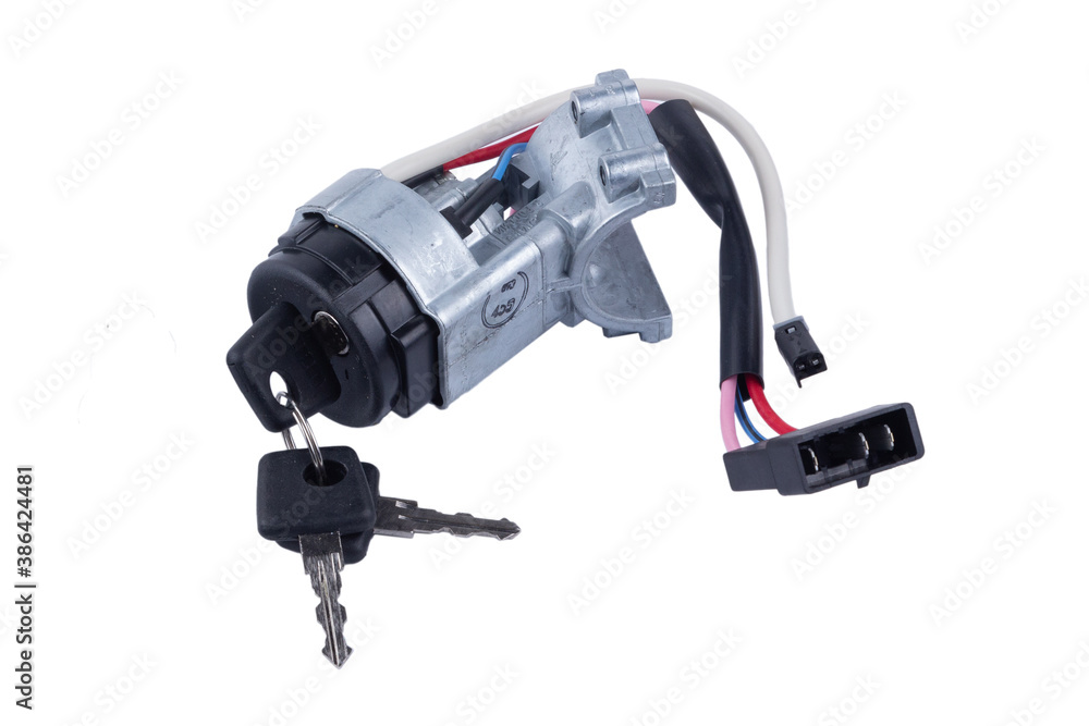 new ignition lock with keys on an isolated background new ignition lock with keys on an isolated background