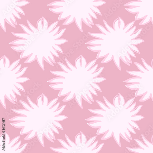 White abstract stars ornament seamless pattern. Doodle star elements on pink background. Contrast backdrop.