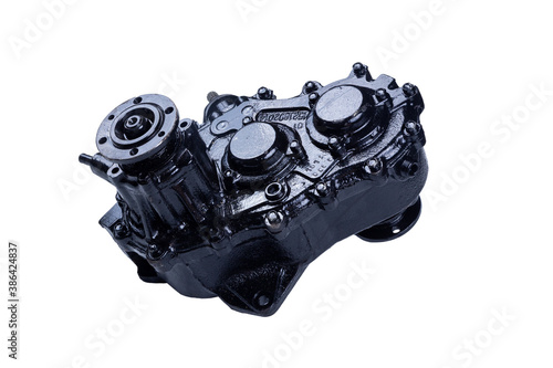 new black transfer case for the car, isolated on a white background
