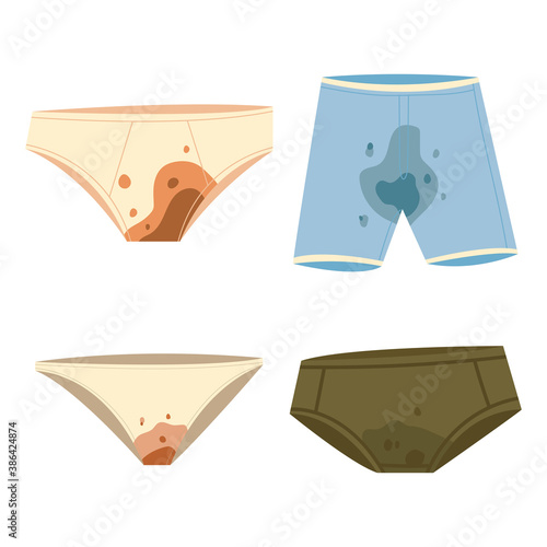 Dirty underwear vector cartoon set isolated on a white background.
