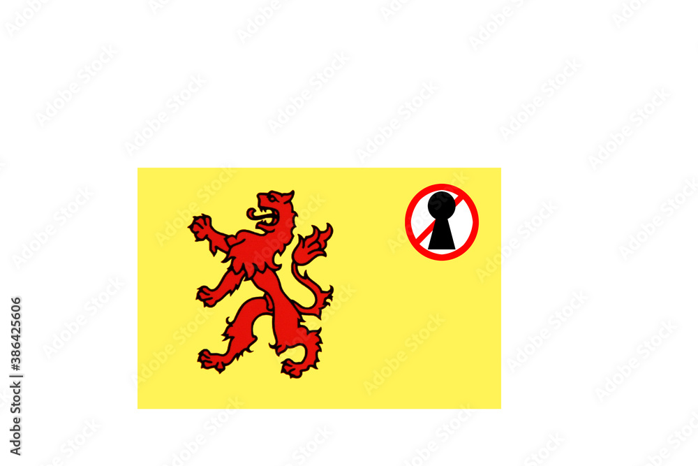 flag with covid 19 warning