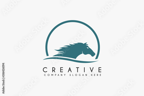 Beauty Horse Ranch Stable Stallion Logo design vector illustration. Beauty Horse icon. usable for business and farm logos isolated black background