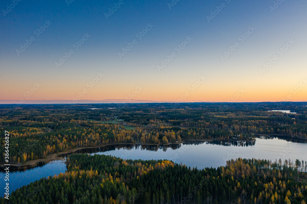 Aerial photo of dawn on lake