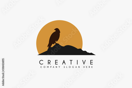 Falcon Eagle in peak logo design vector illustration. Falcon in peak icon. Usable for Business and Animal wildlife Logos, Isolated on white background