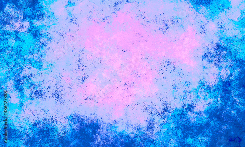 grunge abstract blue bright contrasting background with pink tint, stains and grunge texture. © Medvedeva