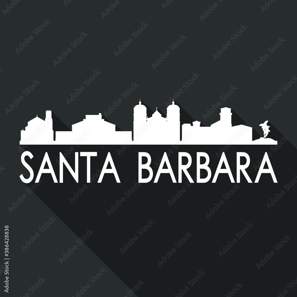 Santa Barbara California Flat Icon Skyline Silhouette Design City Vector Art Famous Buildings.