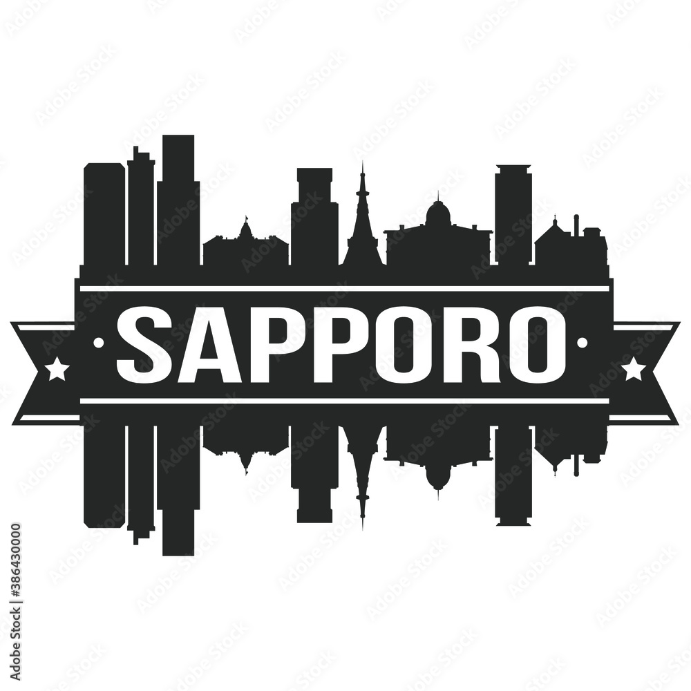 Sapporo Japan, Skyline Silhouette City Vector Design Art Stencil.
