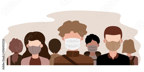 Crowd of people wearing mask
