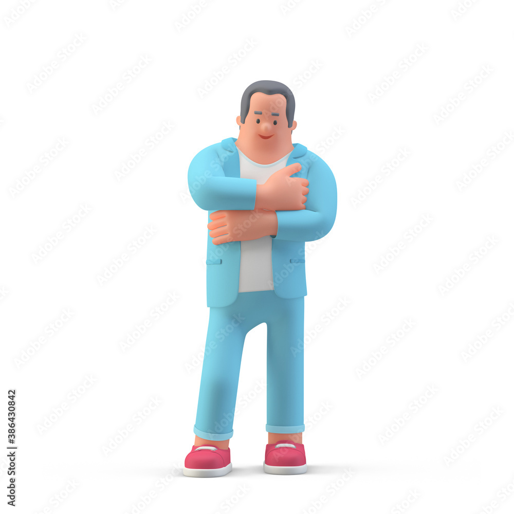 Fototapeta premium Man standing with folded hands on white background Man standing with folded hands on white background 3D illustration