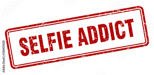 selfie addict stamp. square grunge sign on white background