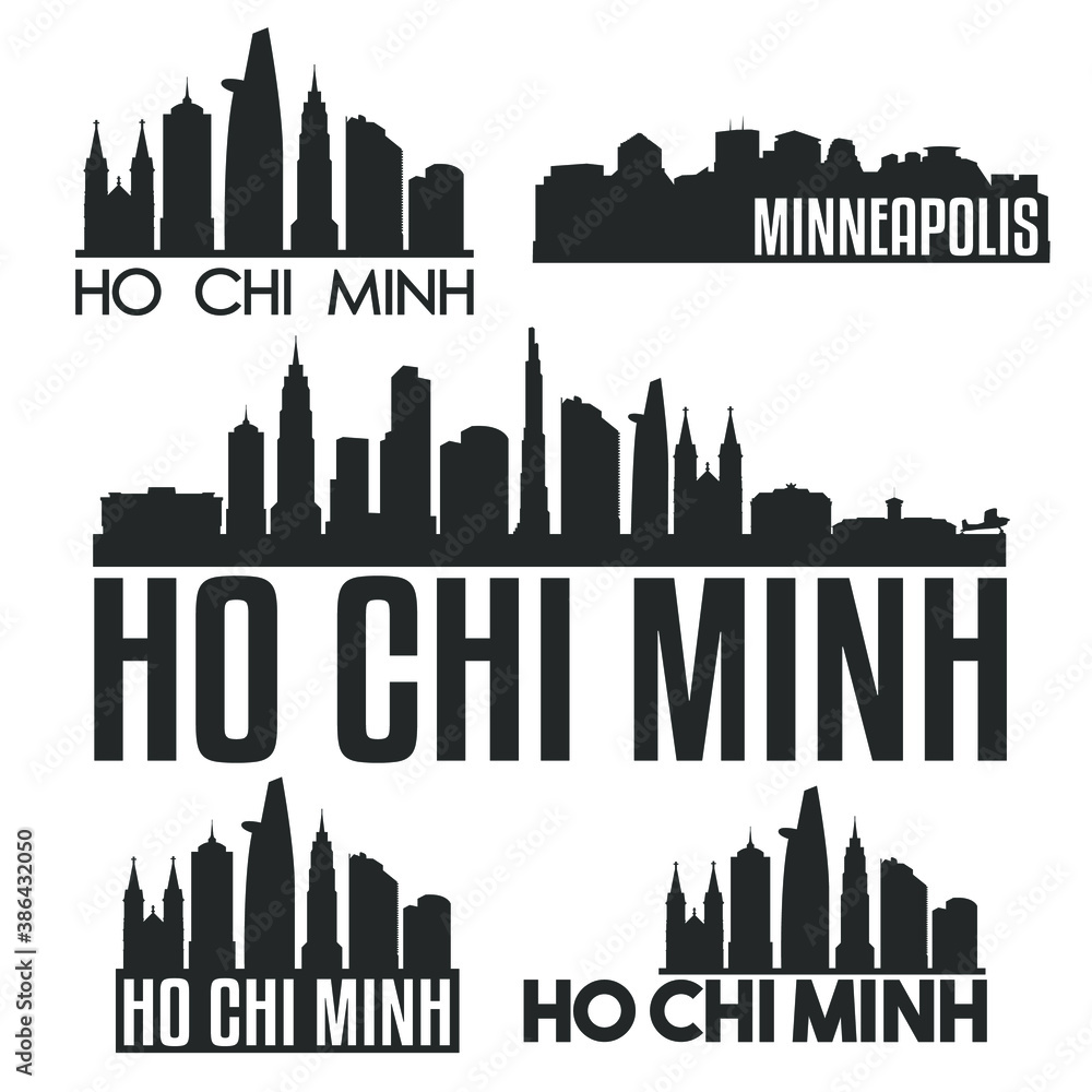 Ho Chi Minh Vietnam Flat Icon Skyline Vector Silhouette Design Set Logos.