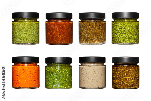 different color and taste sauces jars and dips