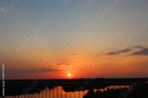 Sunset over the Dnieper, view from the bridge