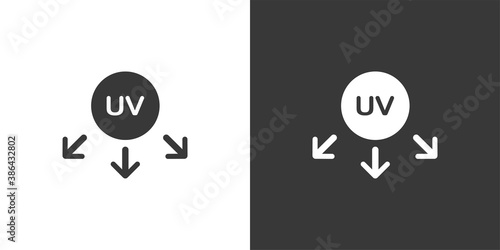 Ultraviolet rays sun symbol. Isolated icon on black and white background. Weather vector illustration