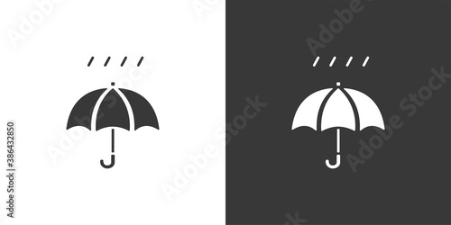 Umbrella and very soft rain. Isolated icon on black and white background. Weather vector illustration