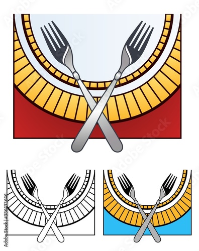 plate and forks emblem for restaurant, fine dining