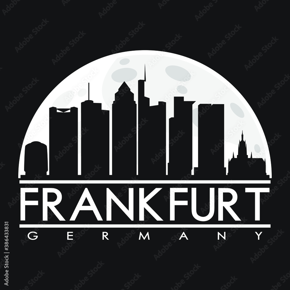 Frankfurt Full Moon Night Skyline Silhouette Design City Vector Art.