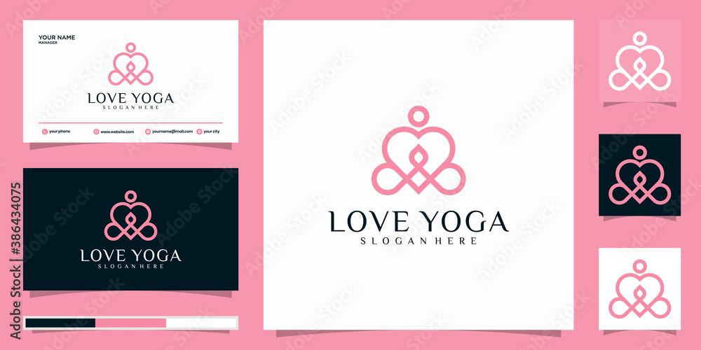 luxury love yoga Logo Template Design. logo design and business card