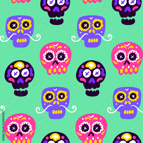 Skull Dia Los Muertos Seamless Pattern