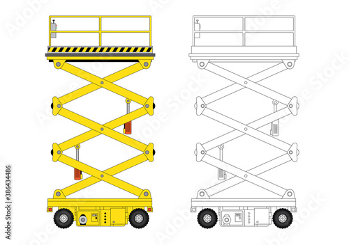 mechanical hydraulic boom lift diagram in color and outline
