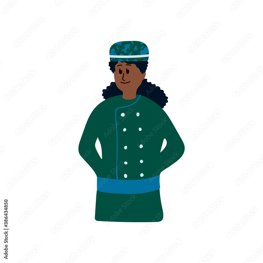 Illustration of an ethnic women's bakery. Stylized idea of women Baker. Cartoon character drawn by hand in the flat style. Vector illustration Illustration of an ethnic women's bakery. Stylized idea of women Baker. Cartoon character drawn by hand in the flat style. Vector illustration