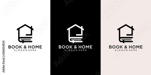 illustration logo combination from book and home logo design concept