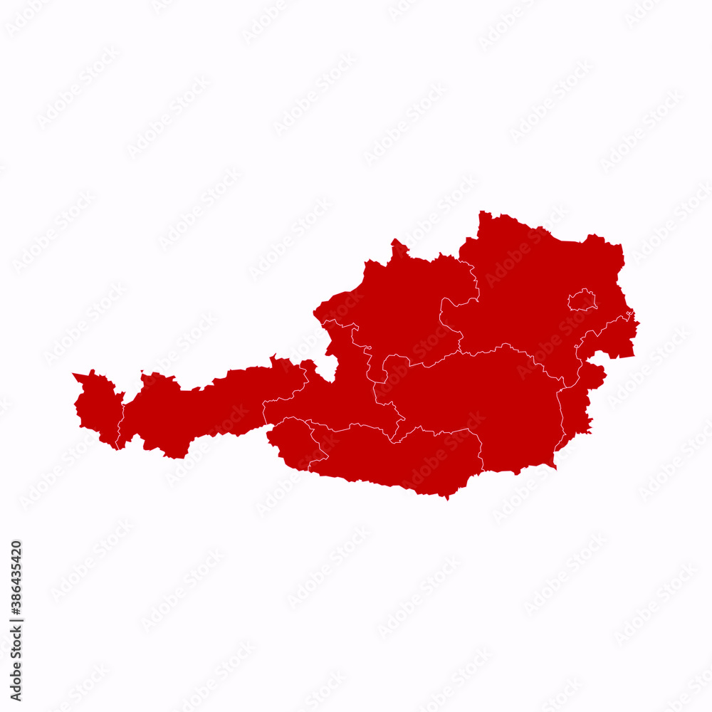 High Detailed Red Map of Austria on White isolated background, Vector Illustration EPS 10 High Detailed Red Map of Austria on White isolated background, Vector Illustration EPS 10