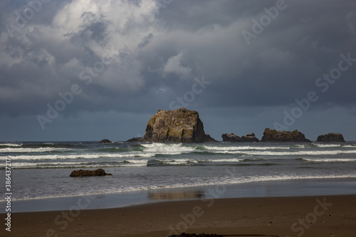 large rock on a rocky beach