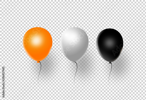 Halloween party  banner, orange  white , black , air balloons isolated  on png or transparent  background, vector illustration