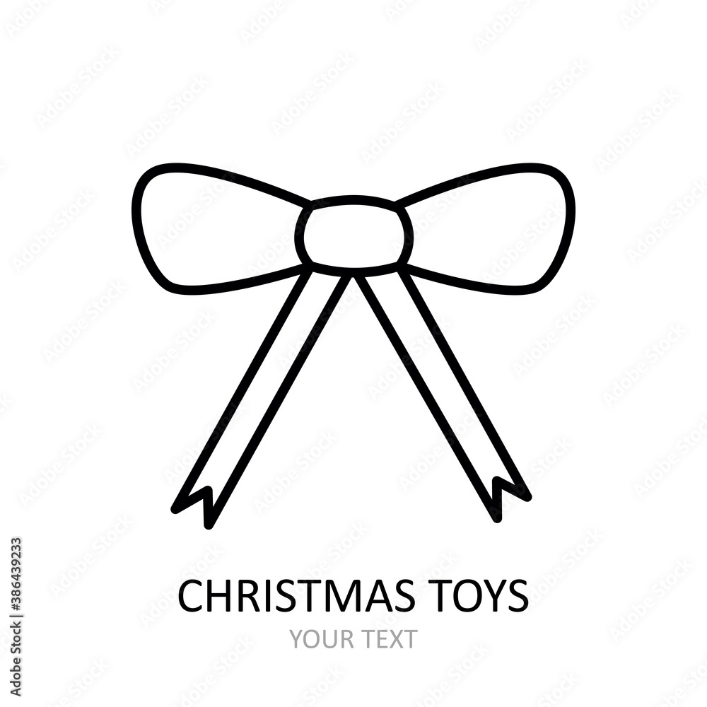 Vector outline icon with Christmas toys - bow. White silhouette with black line. Vector outline icon with Christmas toys - bow. White silhouette with black line.