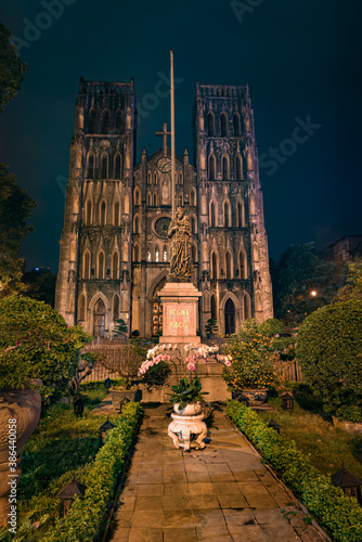 St. Jospeh's Cathedral at night Hanoi Vietnam