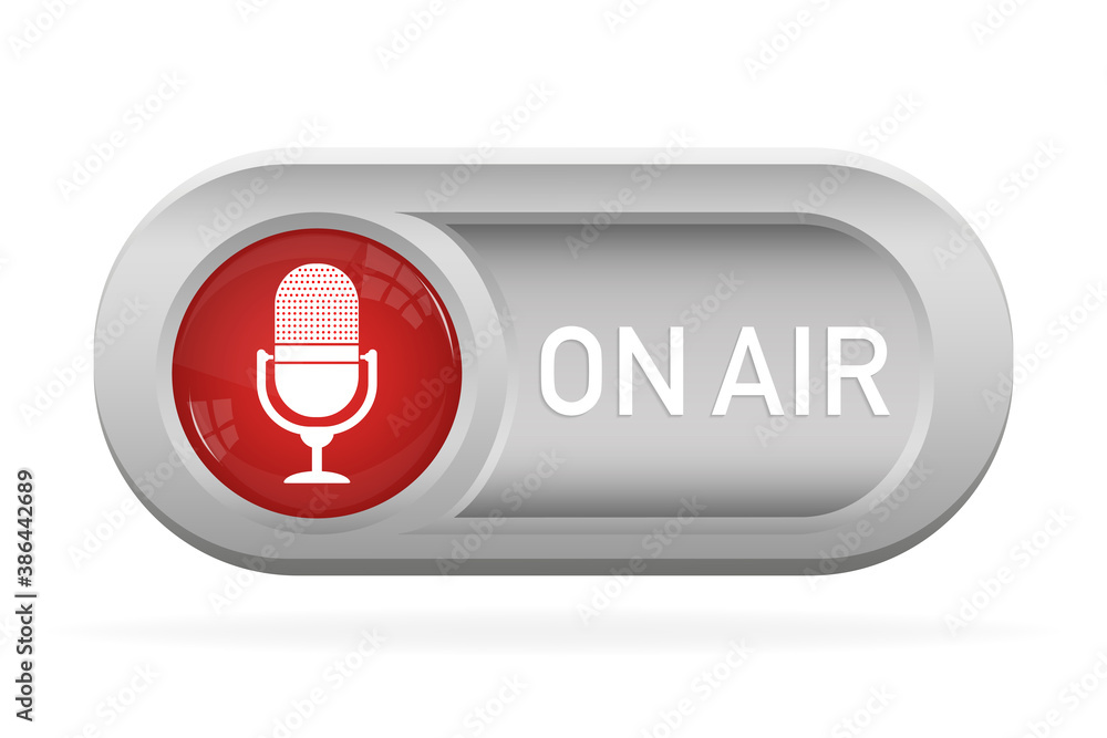 3d on air button for banner design. Red on air button with light ...