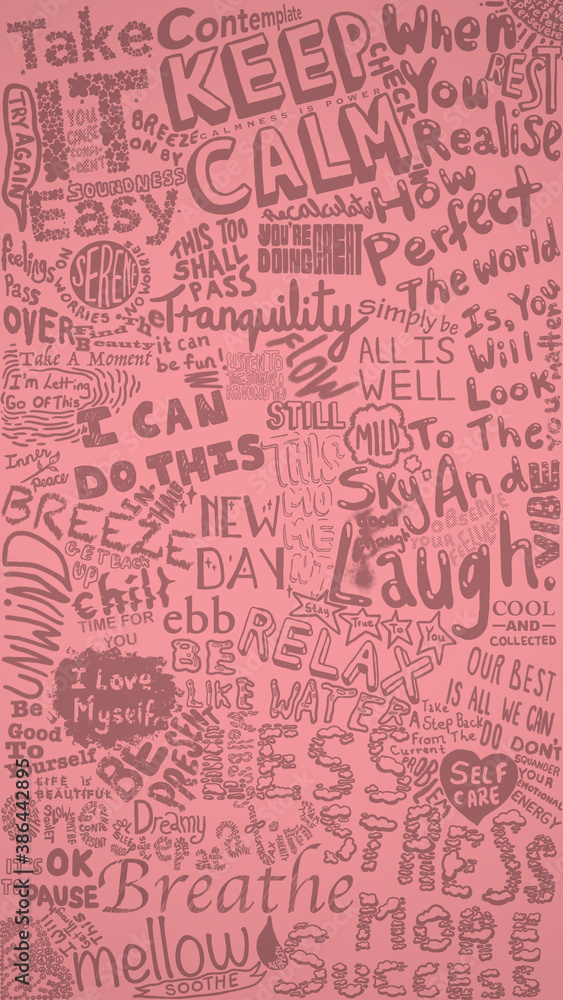 Pink Phone Wallpaper with Calming Quotes in Doodle Style