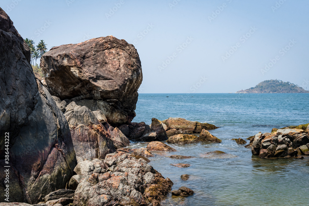 View of the rocky shore of the Indian ocean View of the rocky shore of the Indian ocean